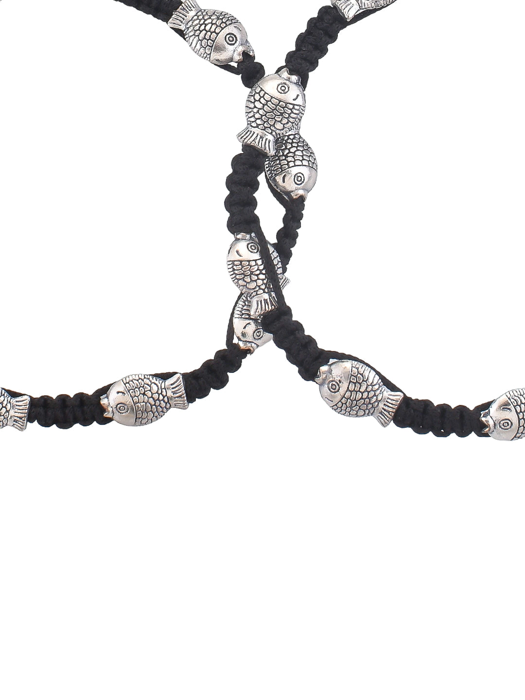Silver-Plated fish Beaded  Threaded Anklet