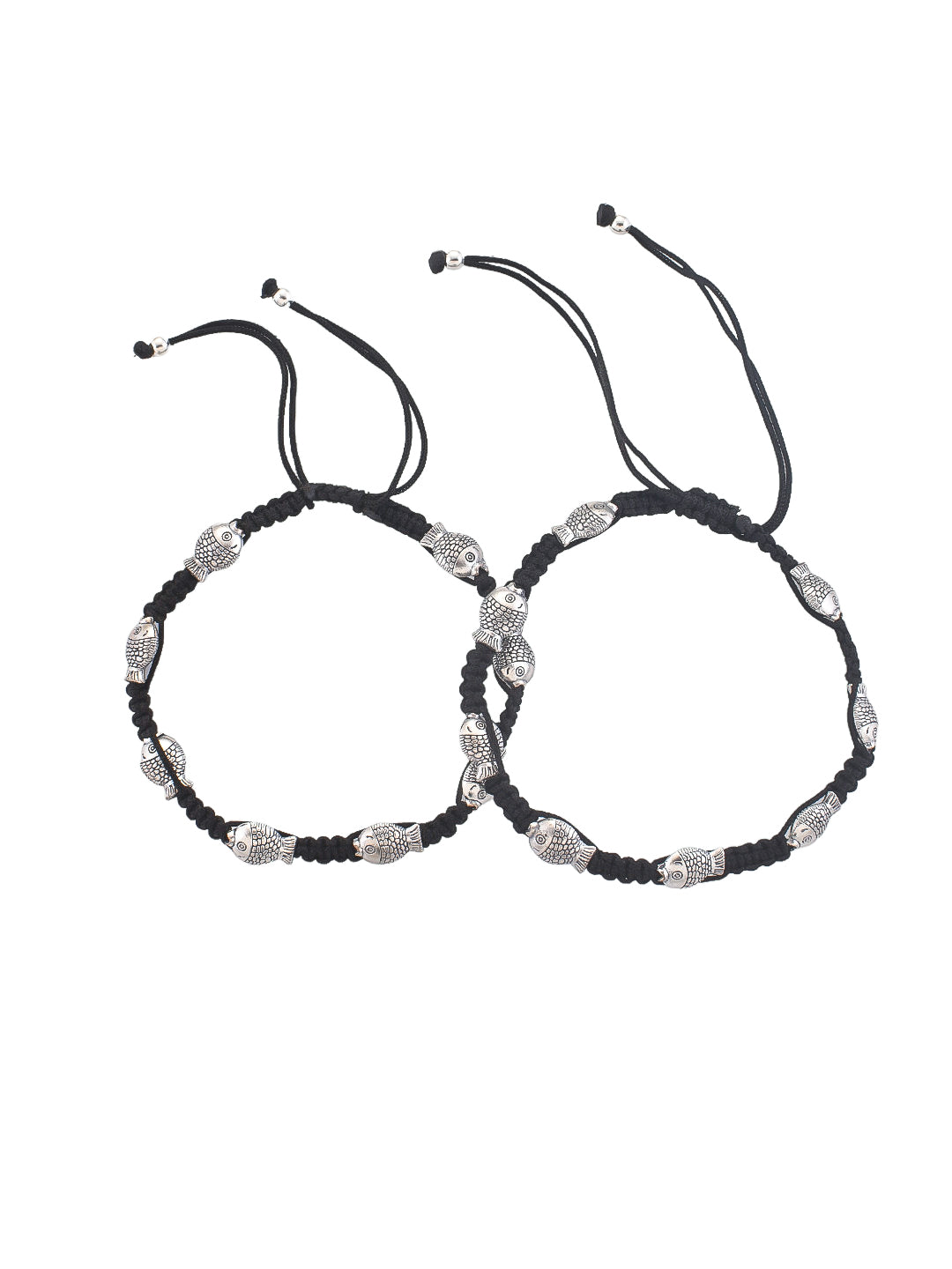 Silver-Plated fish Beaded  Threaded Anklet