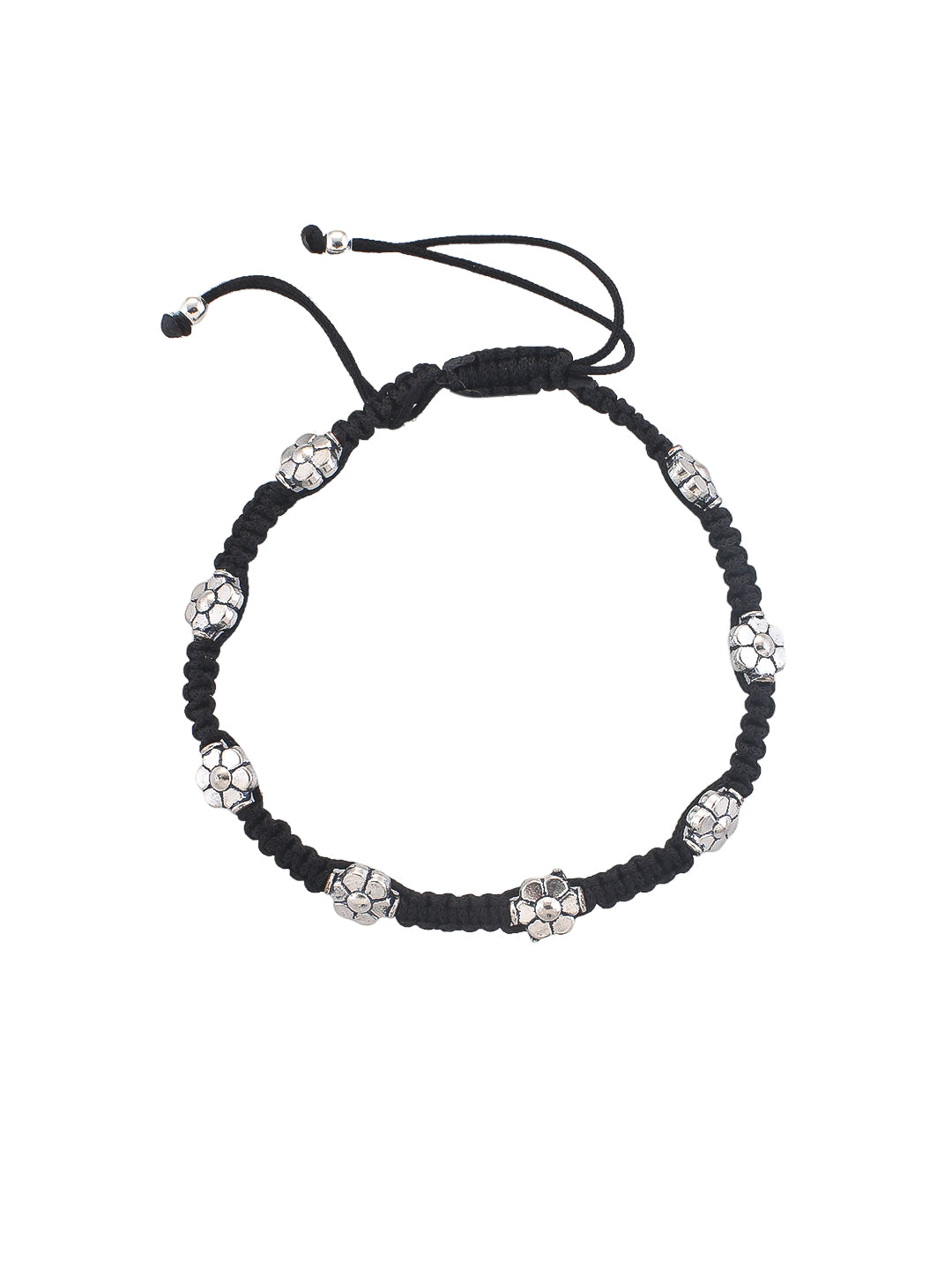 Trending Silver-Plated Flowers Beaded Threaded Anklet