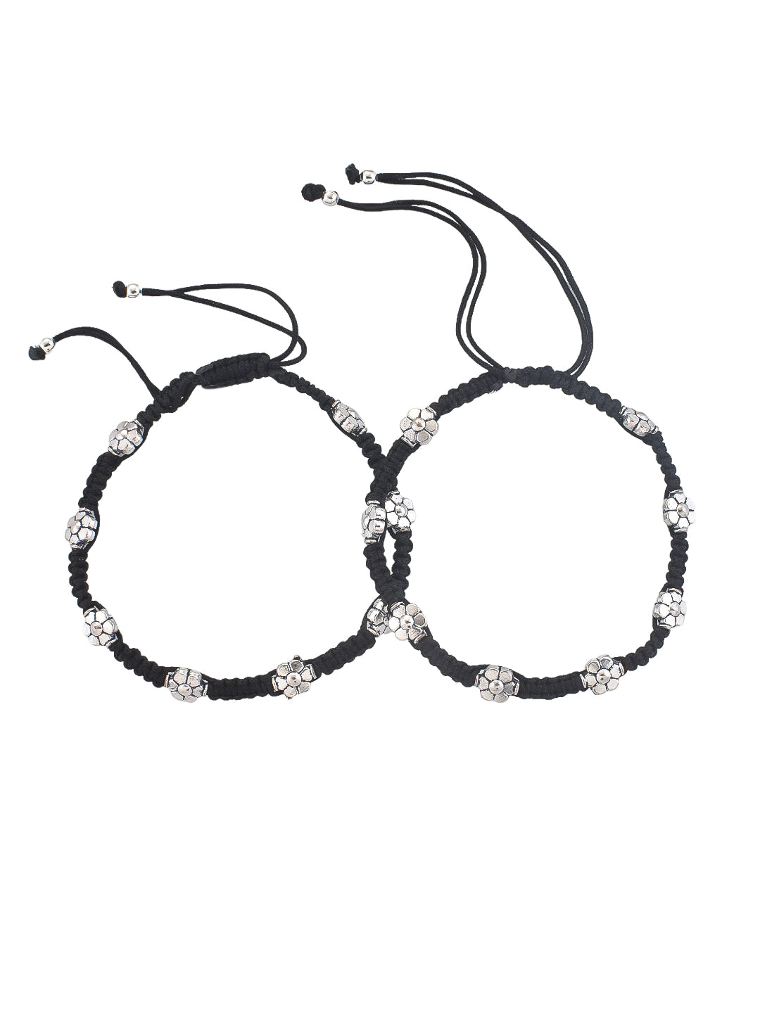 Trending Silver-Plated Flowers Beaded Threaded Anklet