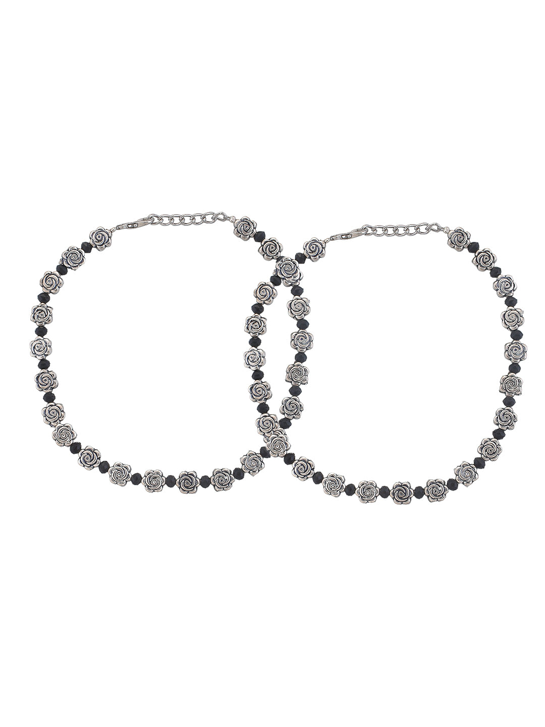 stylish Silver-Plated Flowers Beaded  Anklet