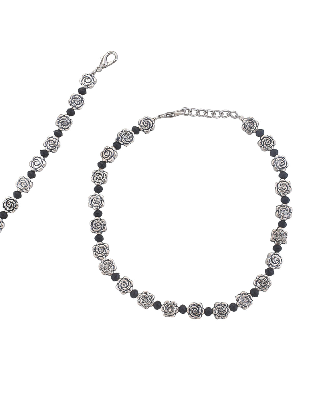 stylish Silver-Plated Flowers Beaded  Anklet