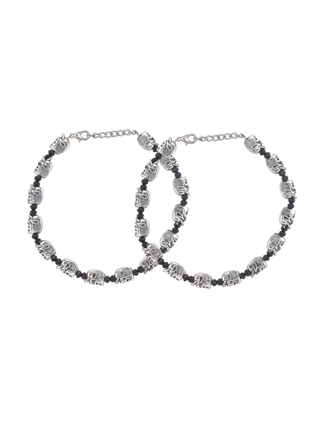 Trending Silver-Plated Elephants Beaded Anklet