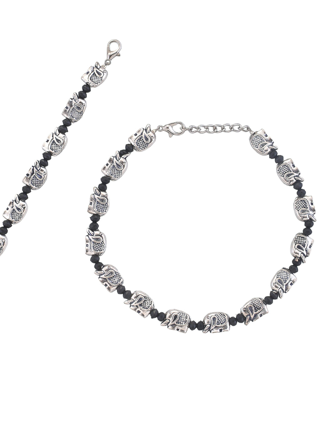 Trending Silver-Plated Elephants Beaded Anklet