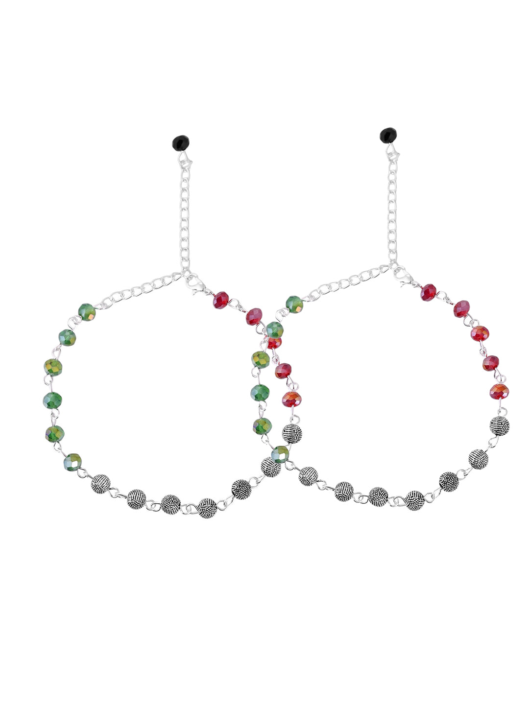 Multicolor Beaded Anklet For Women | Silver Anklet Set