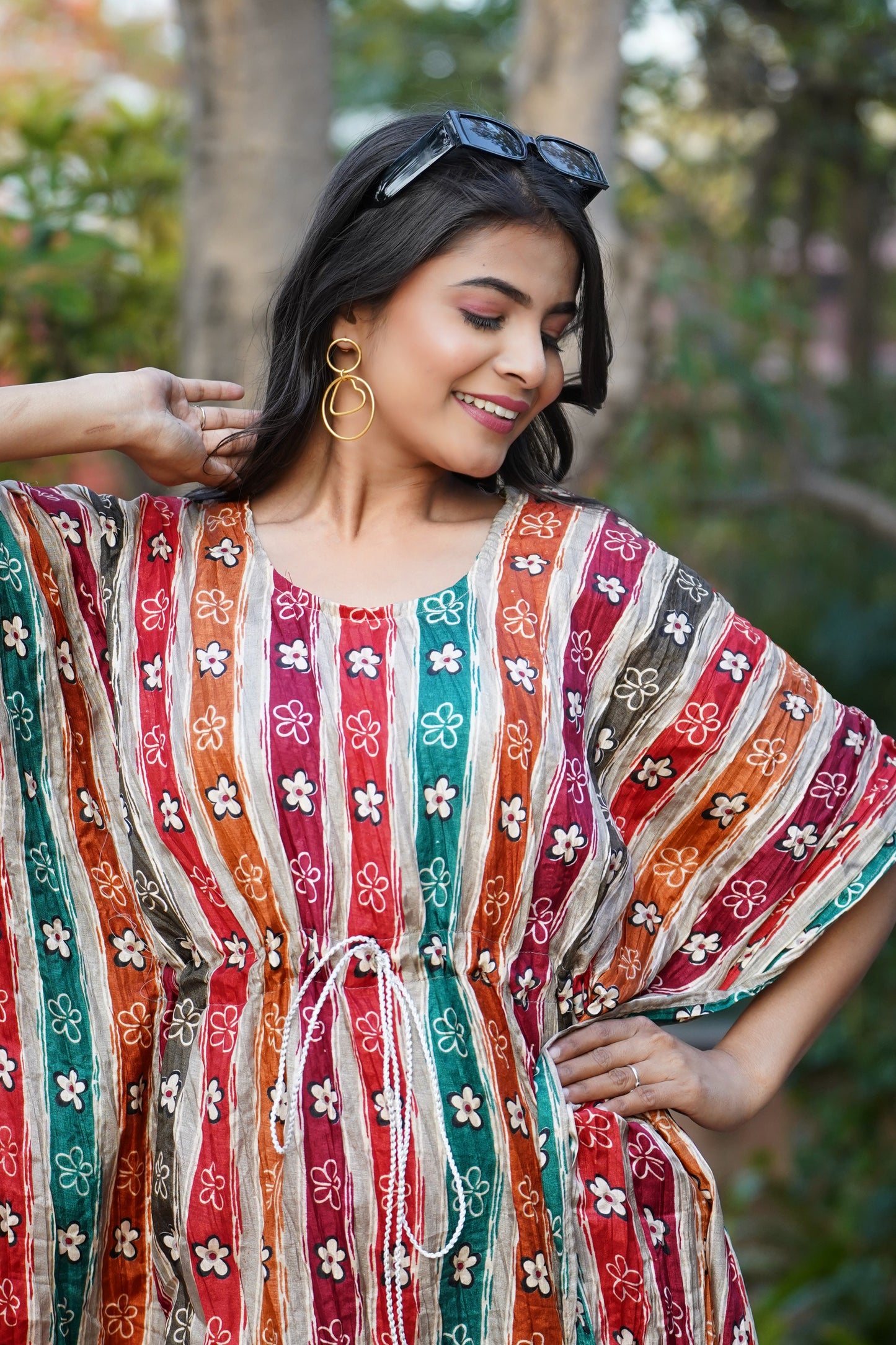 Kalamkari Chinon Silk Kaftan Midi Dress