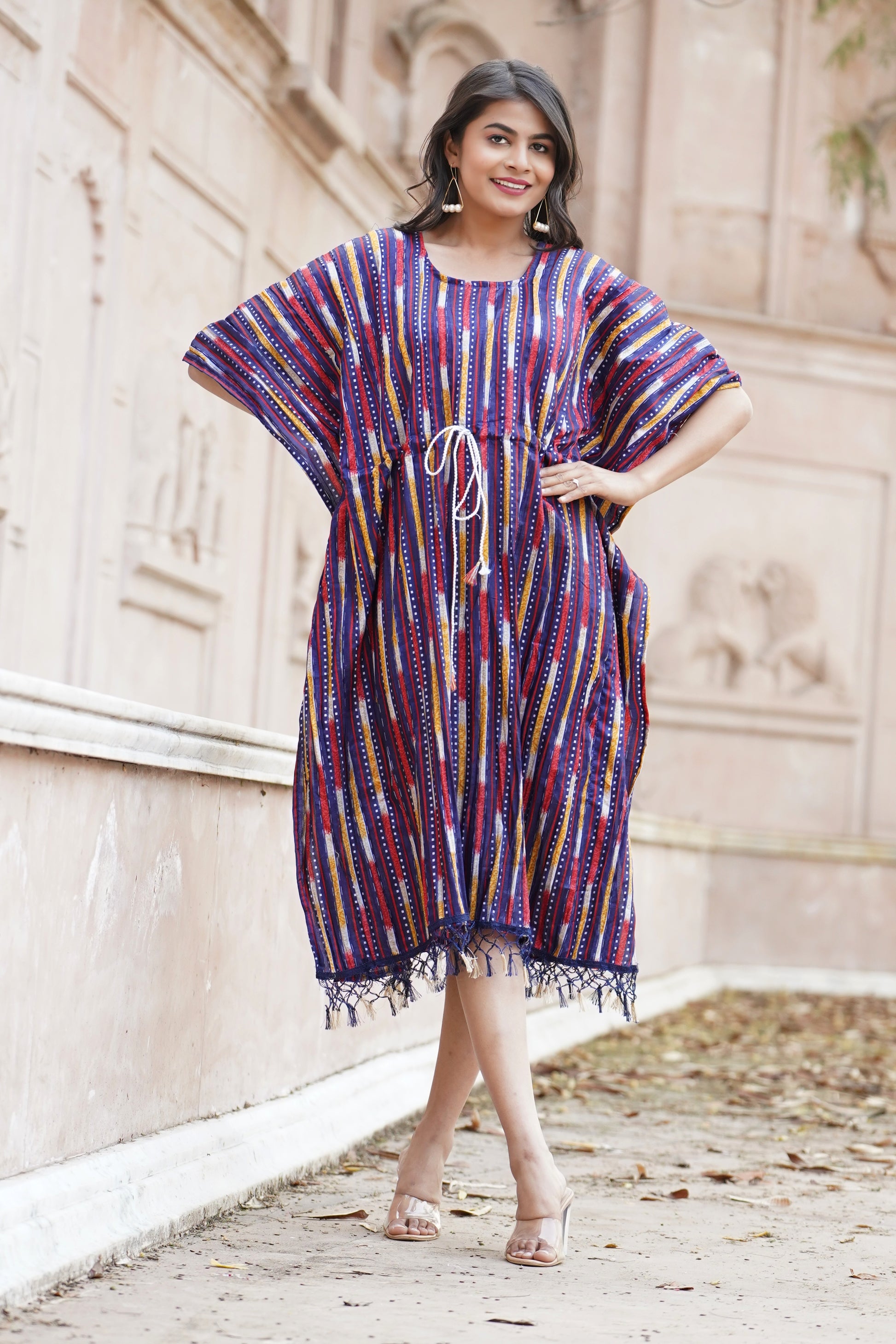 Buy Kalamkari Chinon Silk Kaftan Midi Dress for Women Online at Silvermerc Buy Kalamkari Chinon Silk Kaftan Midi Dress for Women Online at Silvermerc