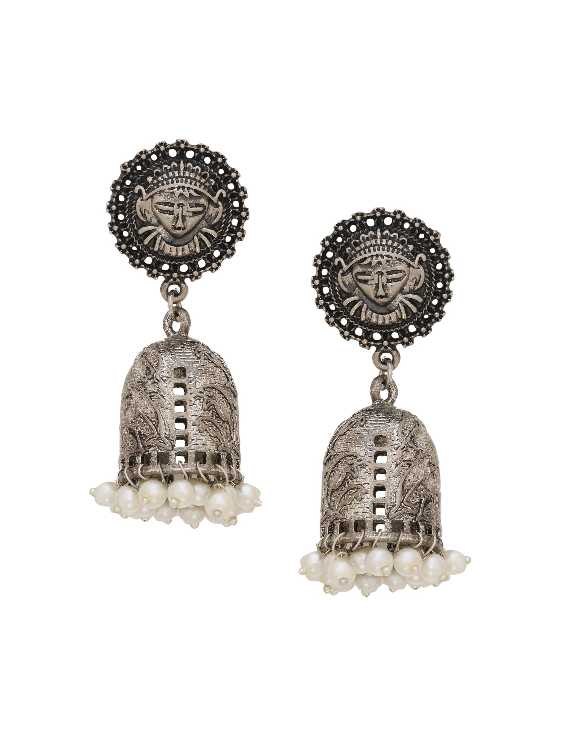 Silver oxidised jhumka earring