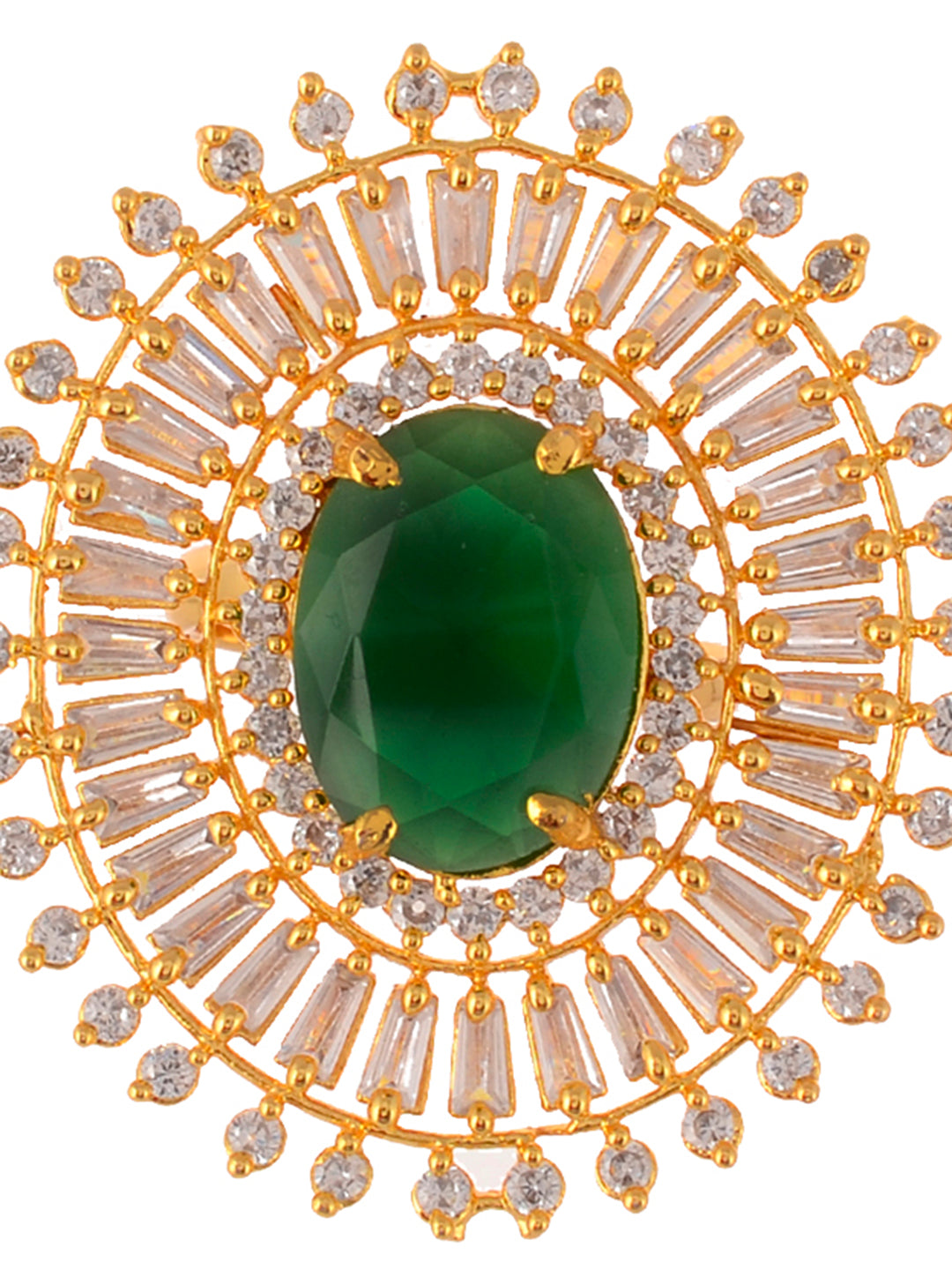 Gold Ring with Central Emerald Stone and Diamond Accents