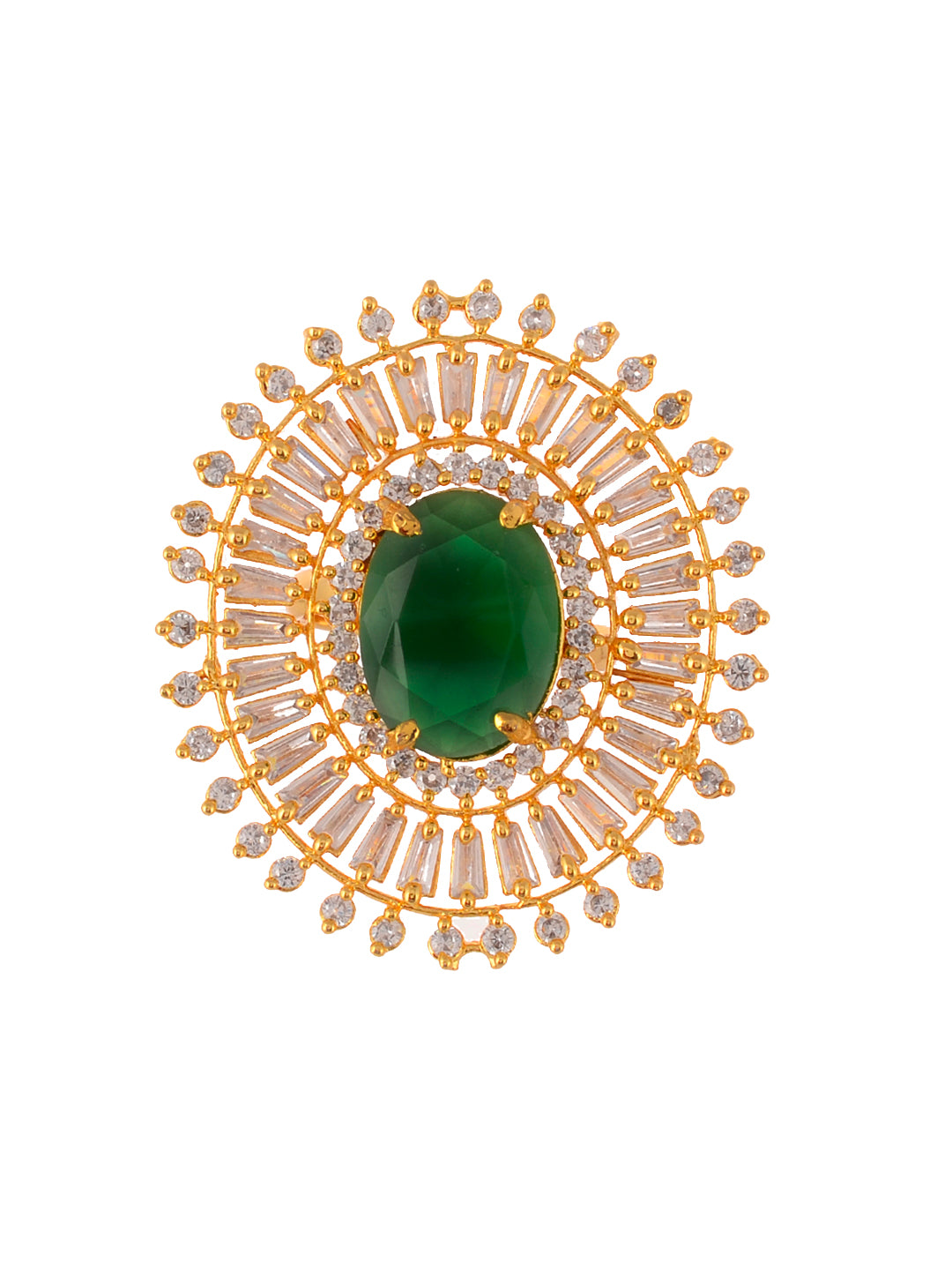 Gold Ring with Central Emerald Stone and Diamond Accents