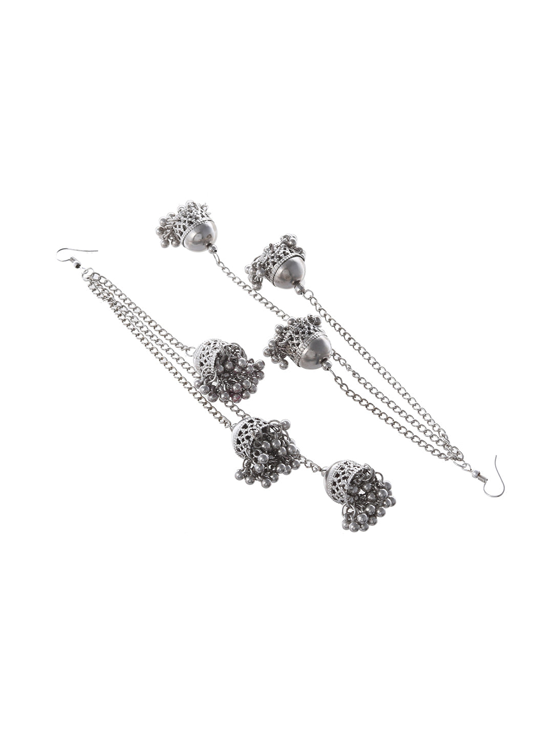 Contemporary Silver plated Tasselled Chain jhumki Earrings