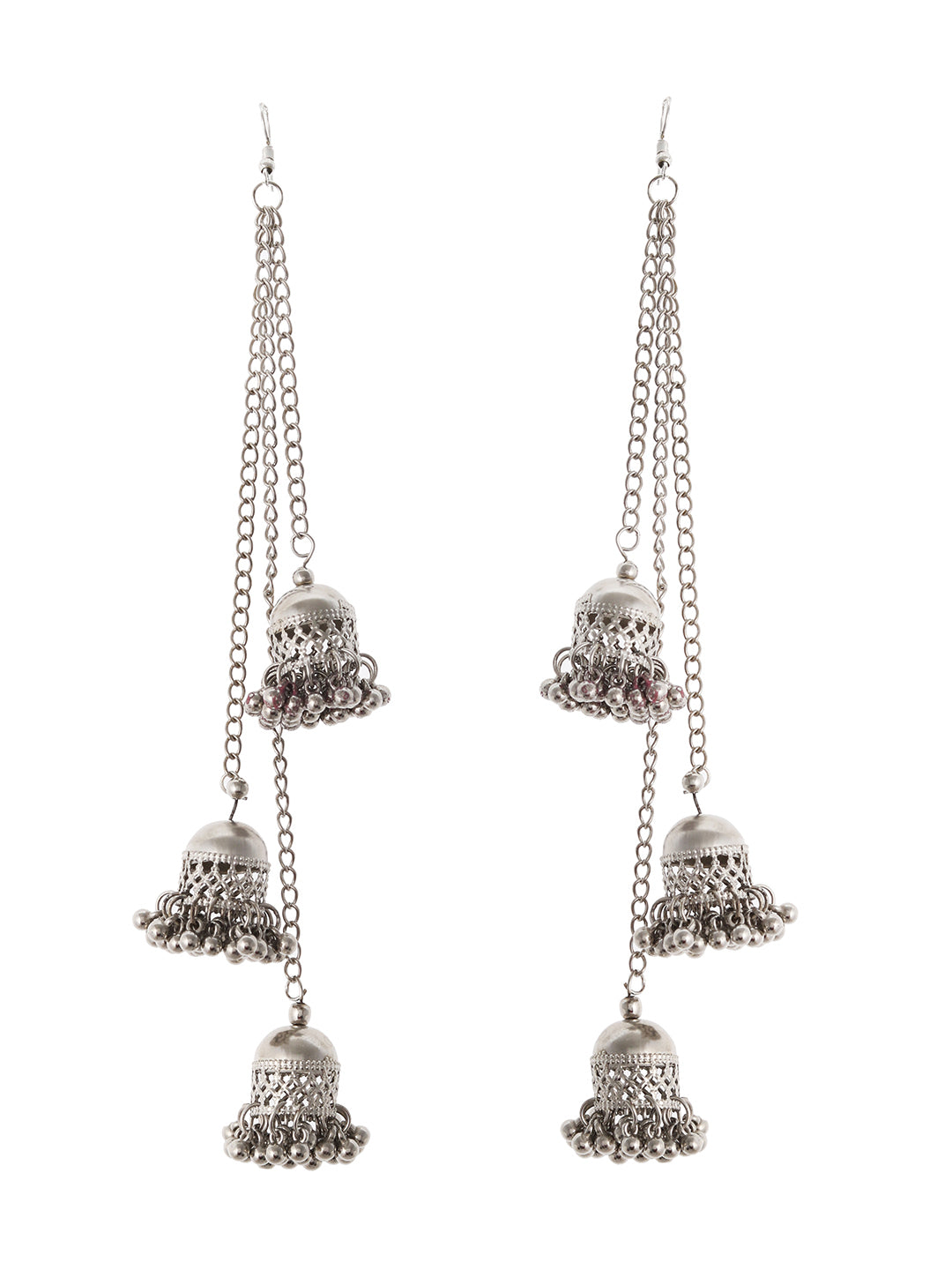 Contemporary Silver plated Tasselled Chain jhumki Earrings