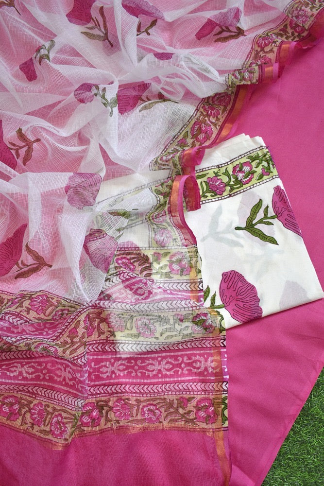 Organic Cotton Suit Set with Kota Doriya Dupatta