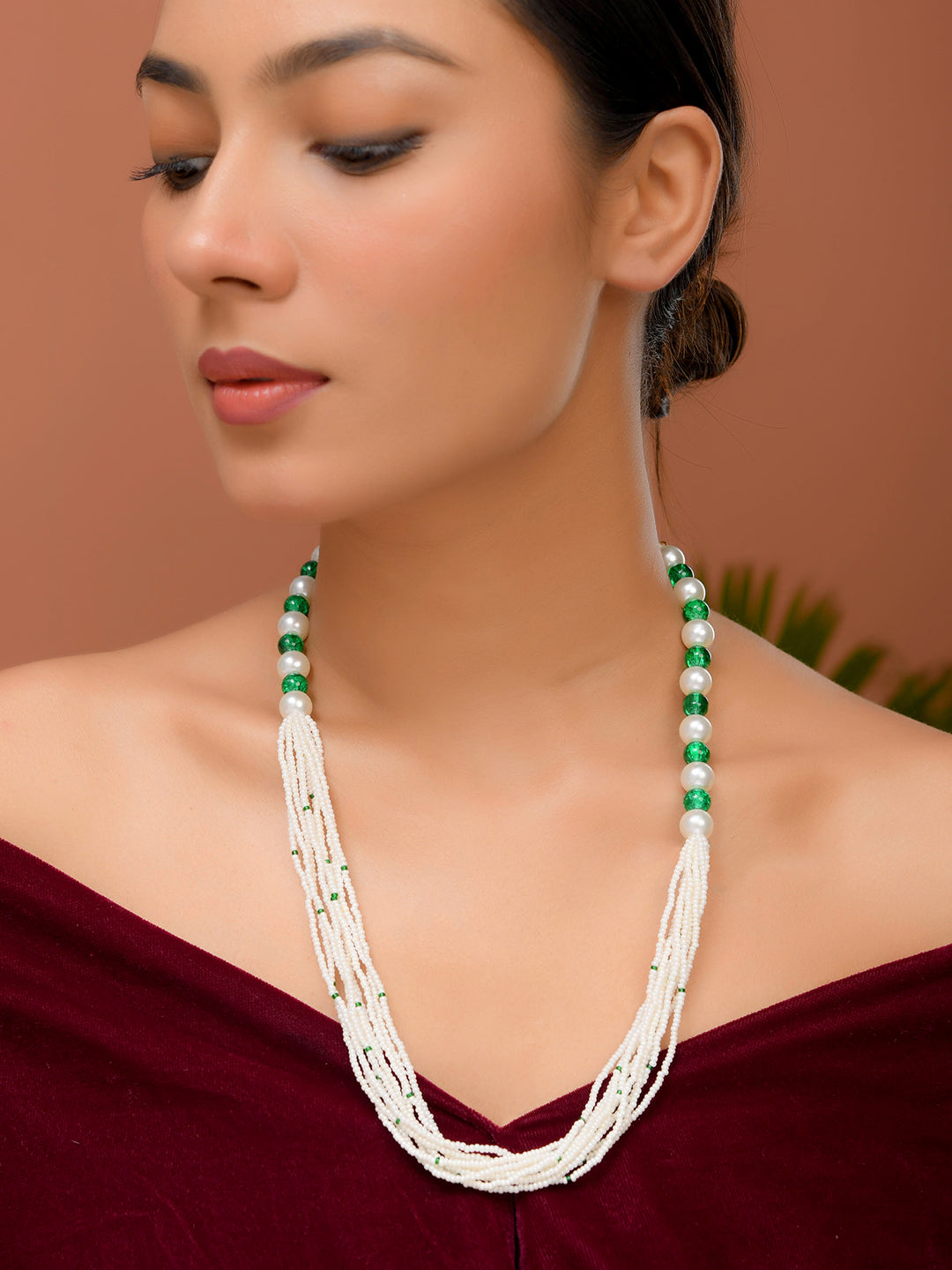 Multi-Layer White Beaded Necklace With Pearl | Ethnic Necklace Set For Women