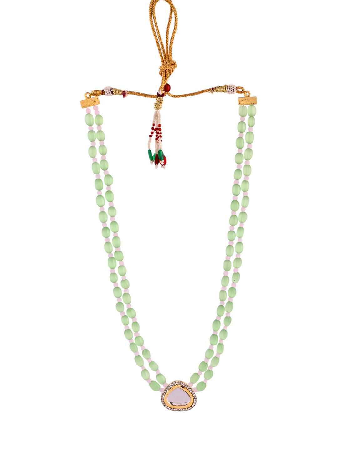 Traditional Double-Strand Beaded Ethnic Necklace With Kundan-Style Pendant For Women