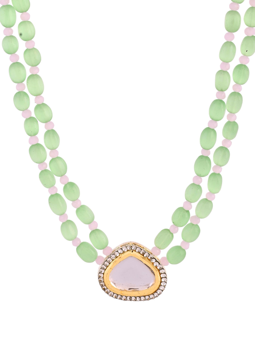 Traditional Double-Strand Beaded Ethnic Necklace With Kundan-Style Pendant For Women