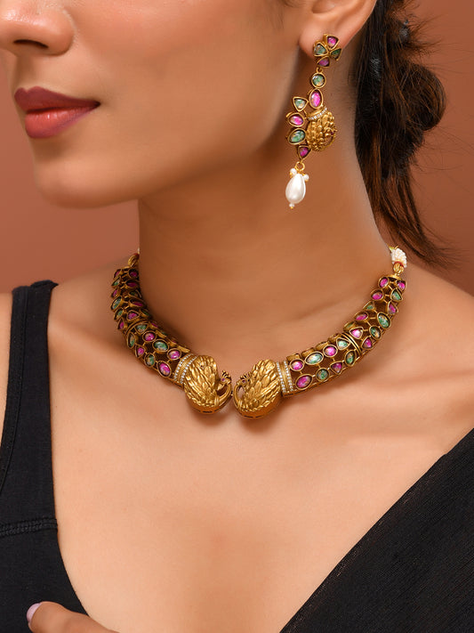 Antique Peacock Kundan Necklace Set For Women | Ethnic Jewellery Set