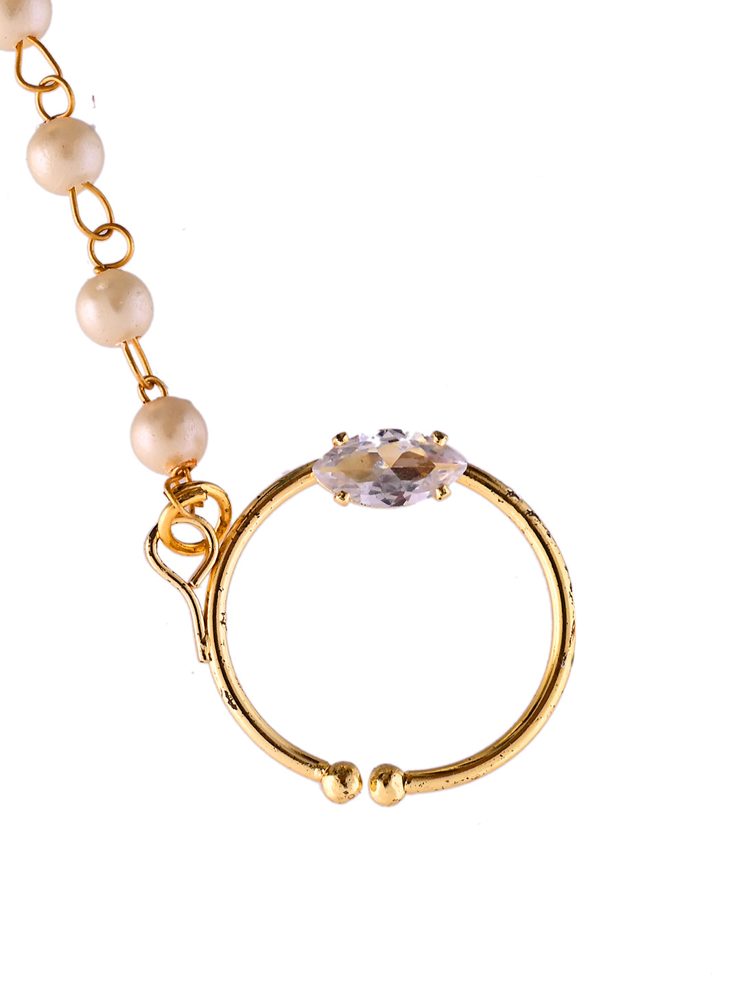 Gold-Plated Bridal Pearl Chain Nath | Traditional Wedding Nose Ring For Women