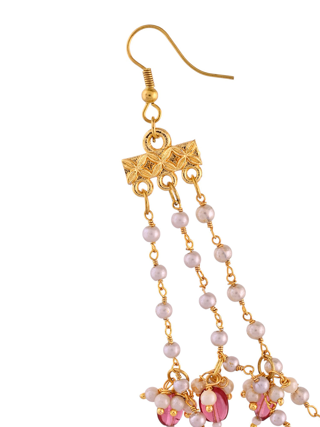 Festive Kundan Chandbali Earrings With Multi-Layer Pearl Chain For Women