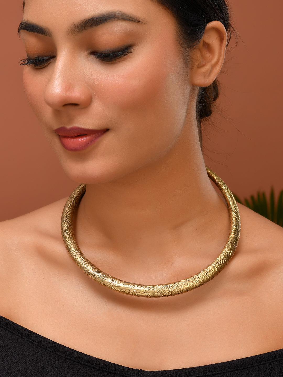 Antique Gold Torque Necklace | Western Open Collar Choker Necklace For Women
