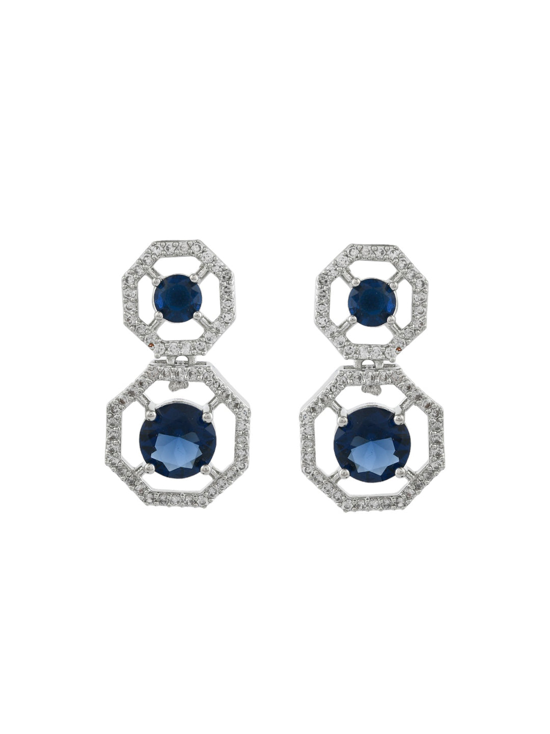 Stylish Silver Plated Blue American Dimond Drop Earrings