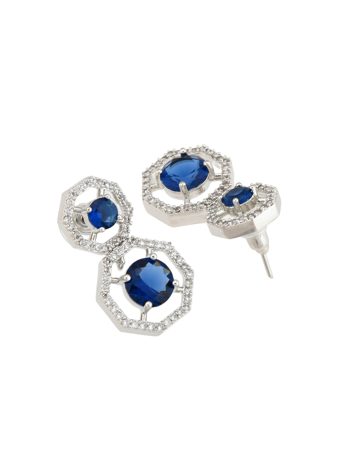 Stylish Silver Plated Blue American Dimond Drop Earrings