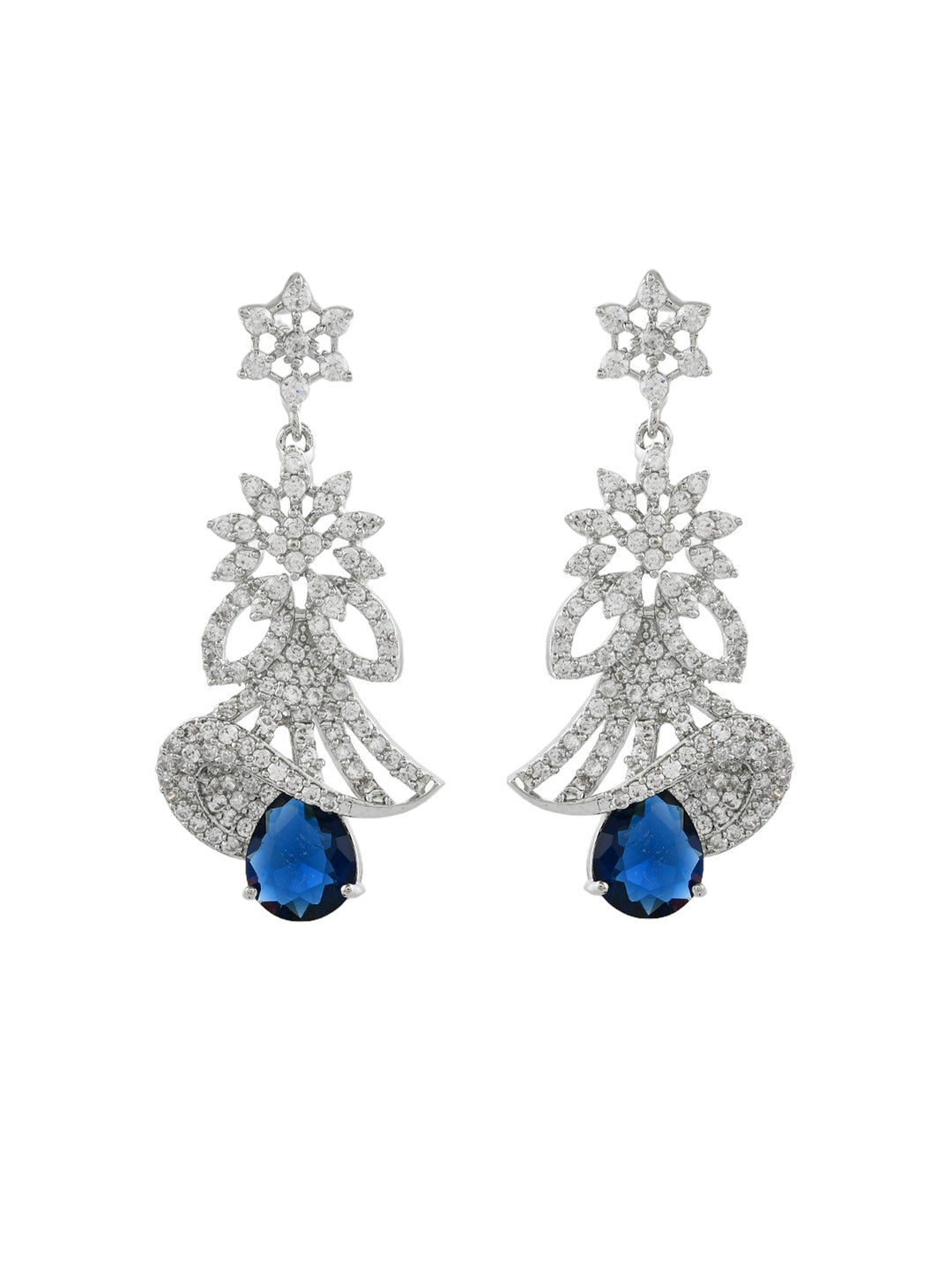 Blue American Dimond Long Drop Earrings