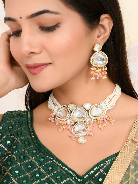 Gold-Plated kunden & White pearl Necklace and Earrings