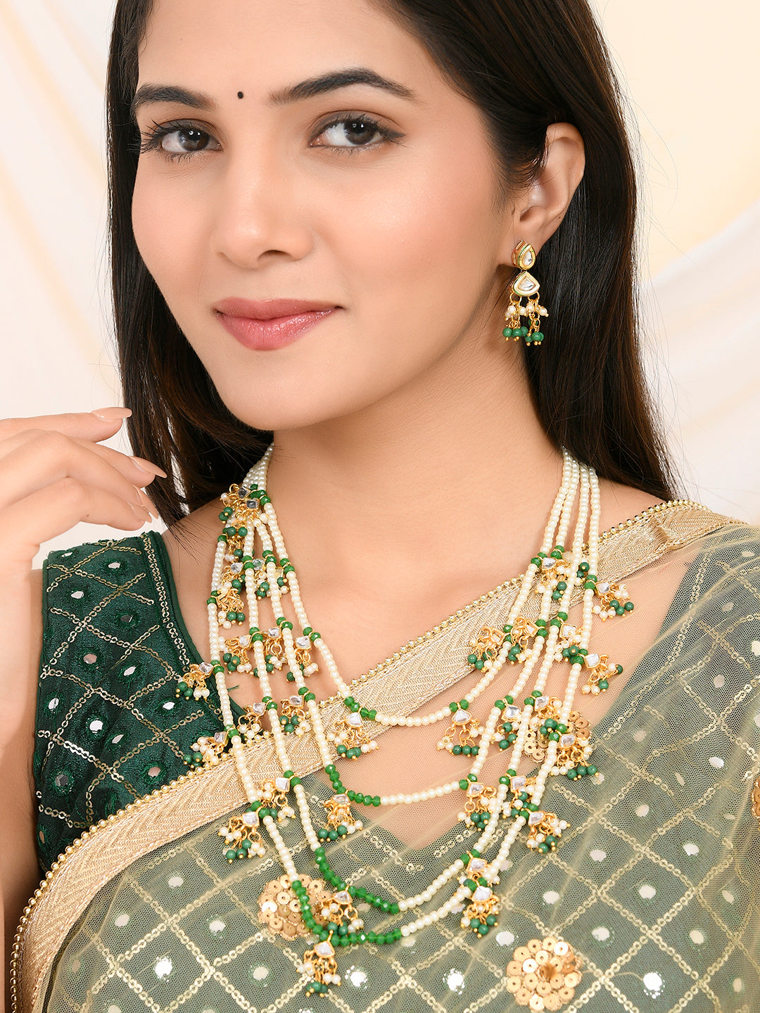 Pearl Kundan Layered Jewellery Set For Women