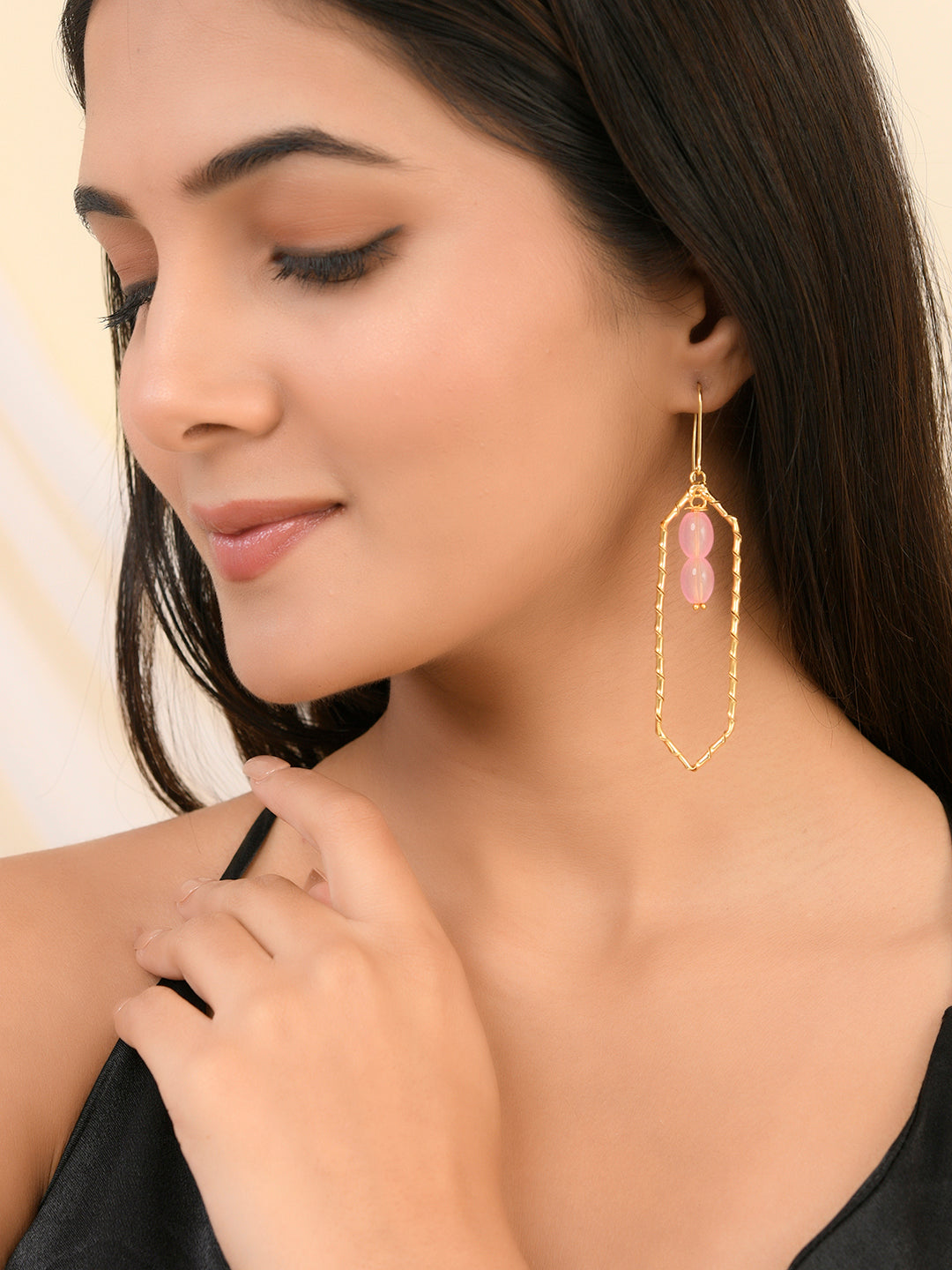 Pink Beads And Gold Plated Statement  Earring For Women