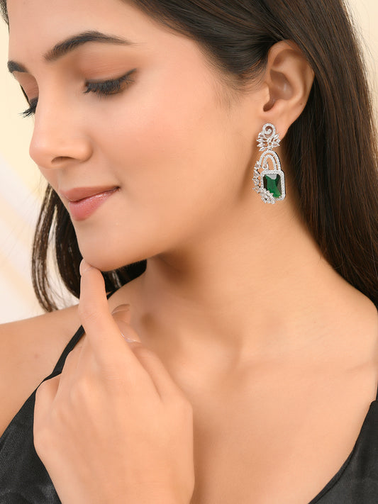 Luxurious Green American Dimond Long Earrings