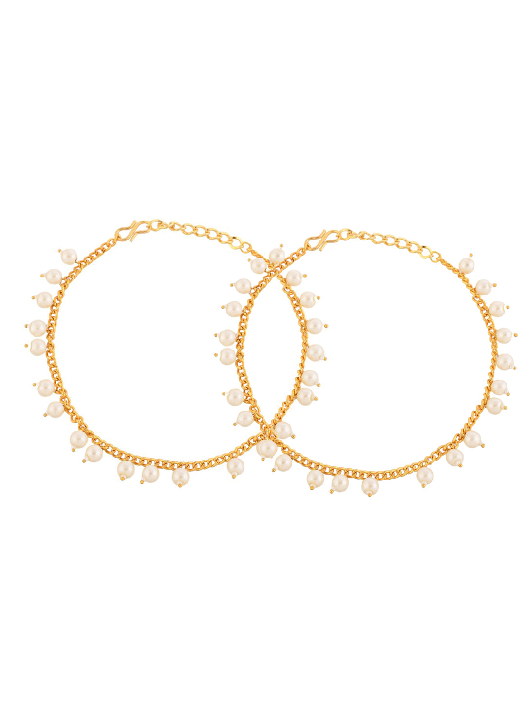 White Pearl & Gold-Plated Anklet For Women 