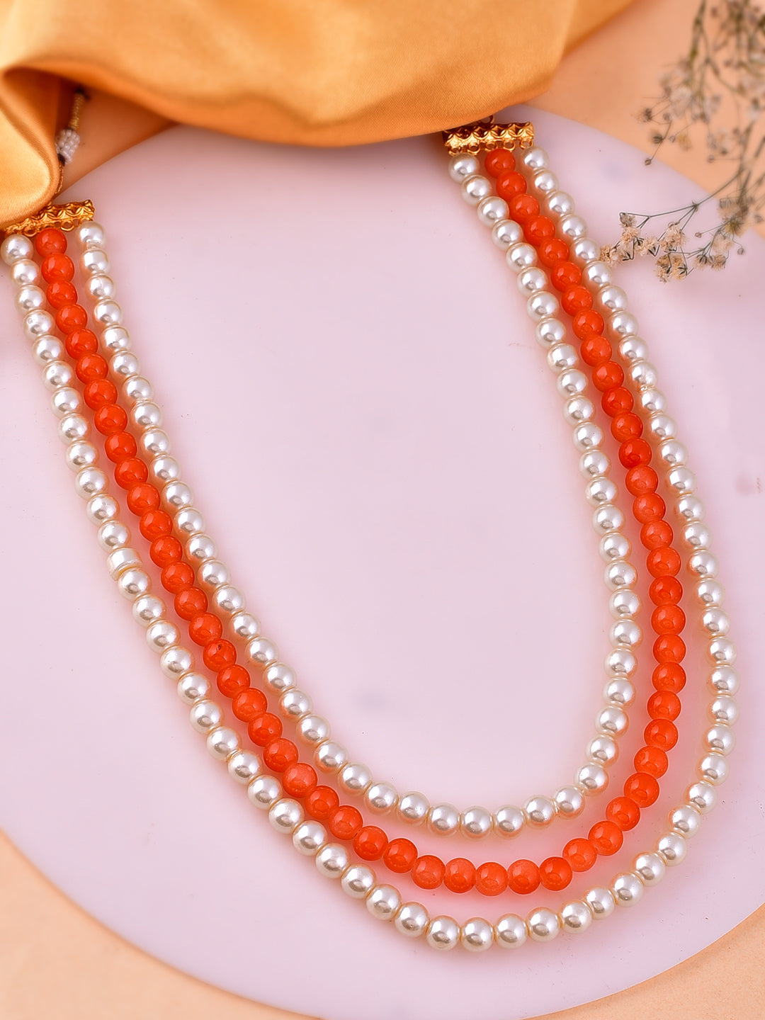 Orange Pearls Layered Necklaces for Women Online