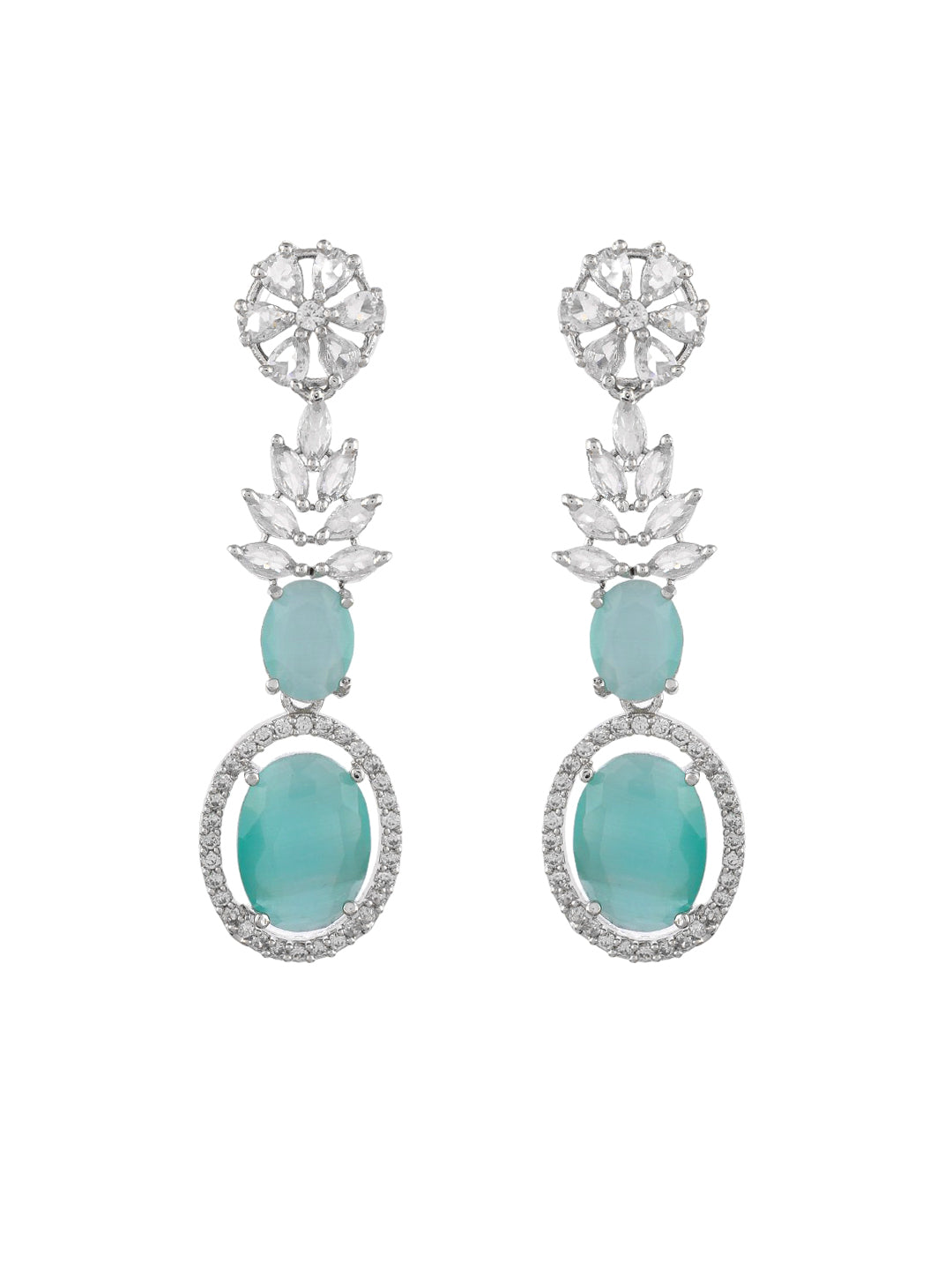 Trending Silver Plated Mint Green American Dimond Drop Earrings(SBE32MH_696)