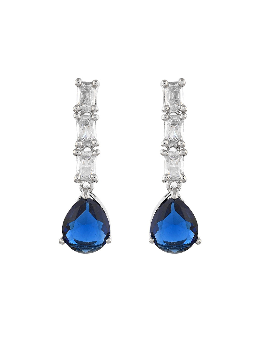 Silver Plated Blue American Dimond Drop Earrings (SBE32MH_694)