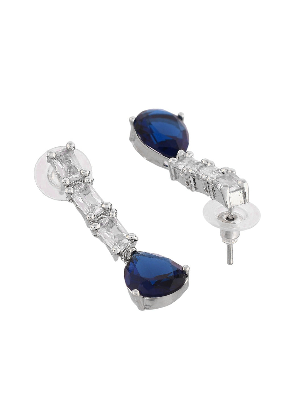 Silver Plated Blue American Dimond Drop Earrings (SBE32MH_694)