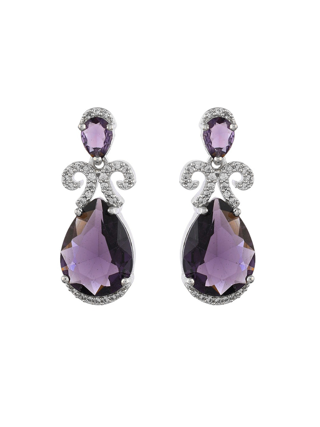 Trending Silver Plated Purple American Dimond Drop Earrings (SBE32MR_691 )