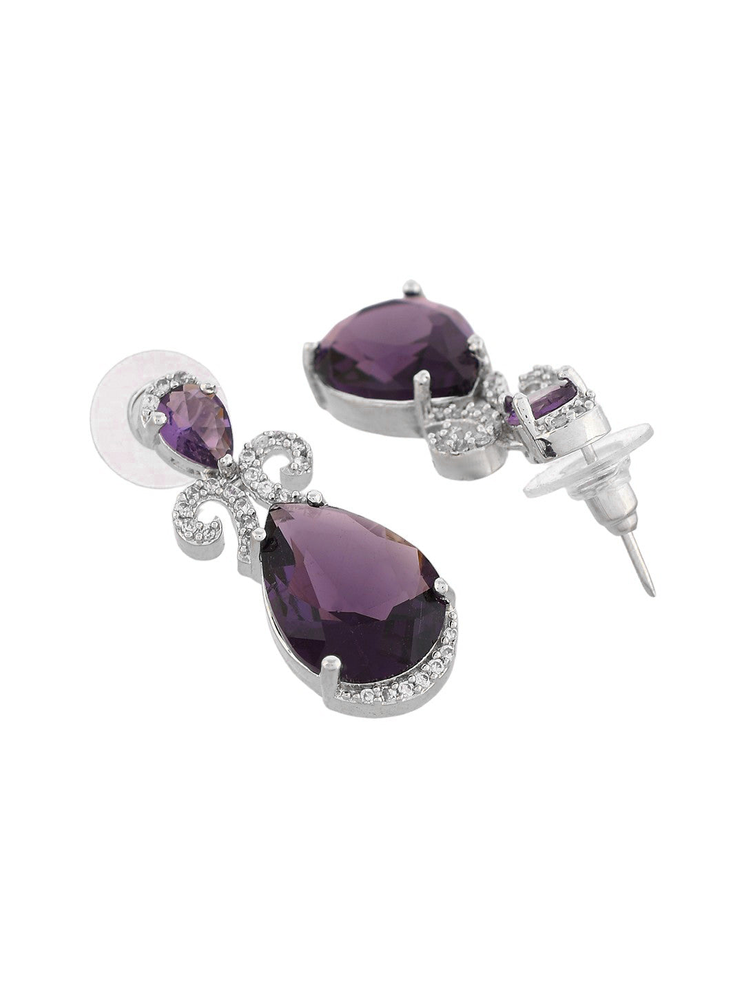 Trending Silver Plated Purple American Dimond Drop Earrings (SBE32MR_691 )