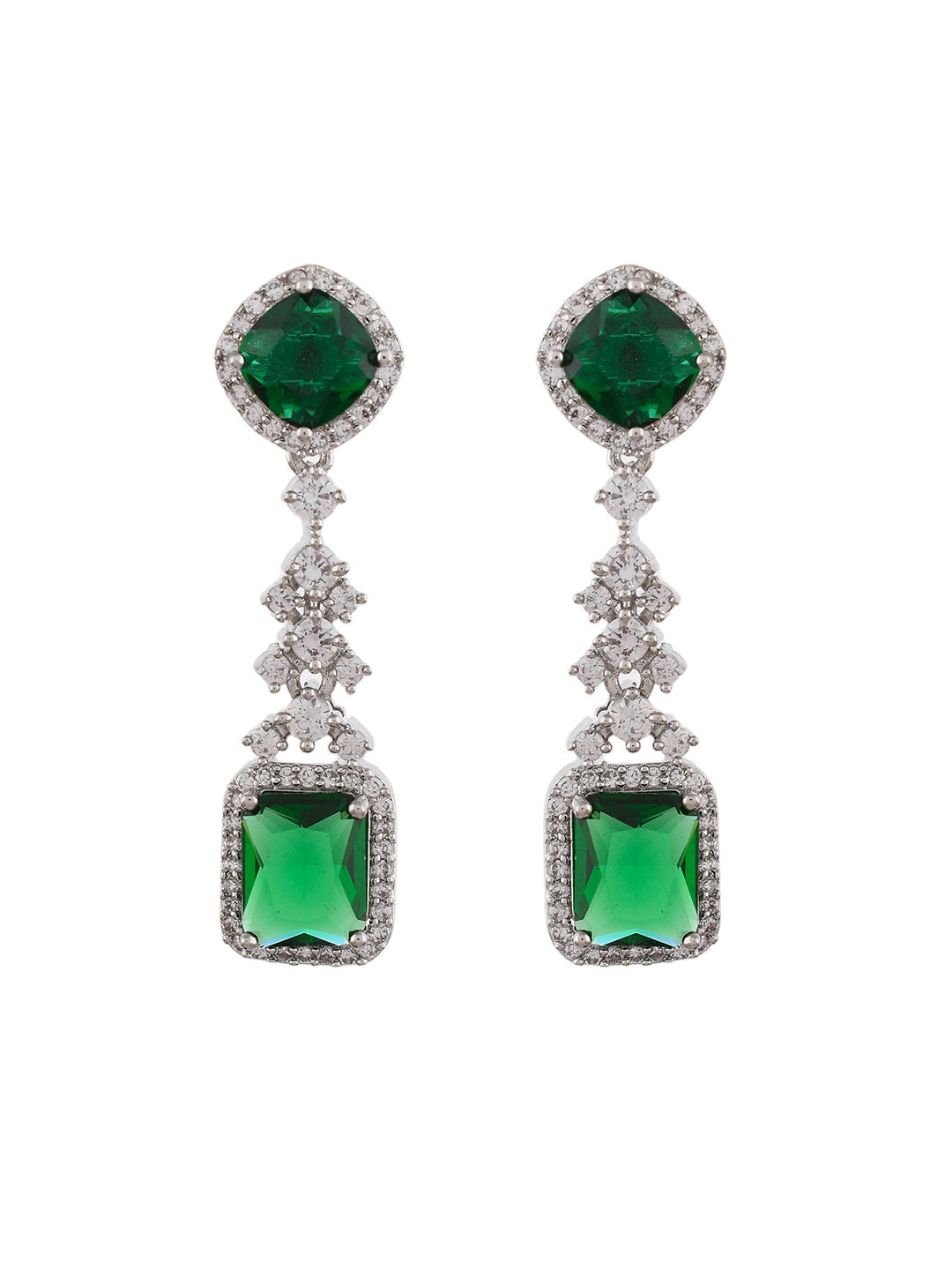 Trending Silver Plated Green American Dimond Drop Earrings (SBE32MH_695)