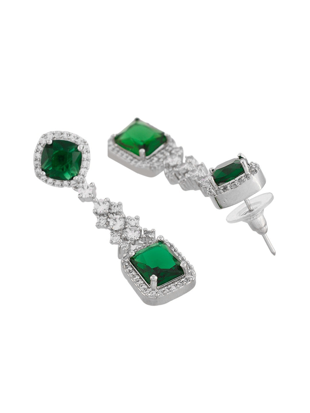 Trending Silver Plated Green American Dimond Drop Earrings (SBE32MH_695)