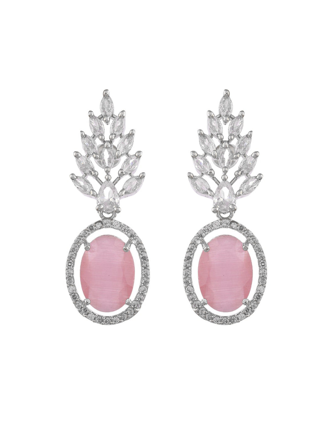 Trending Silver Plated Pink  American Dimond Drop Earrings (SBE32MR_698)