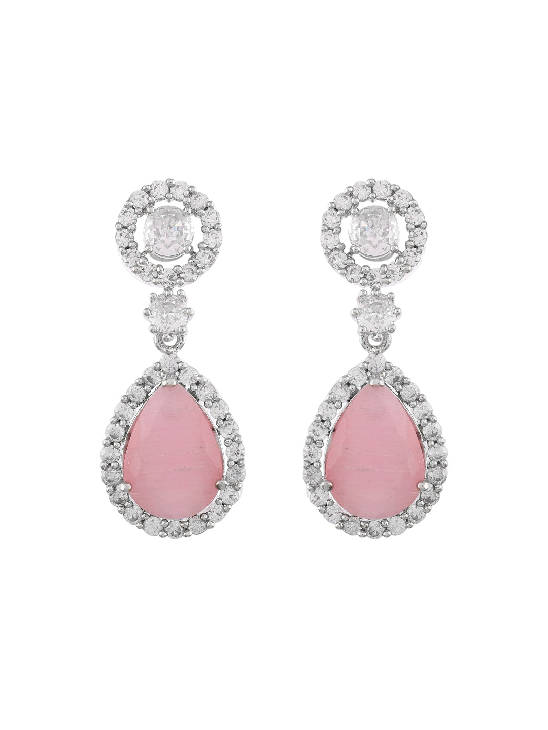 New Silver Plated Pink  American Dimond Drop Earrings (SBE32MR_699)