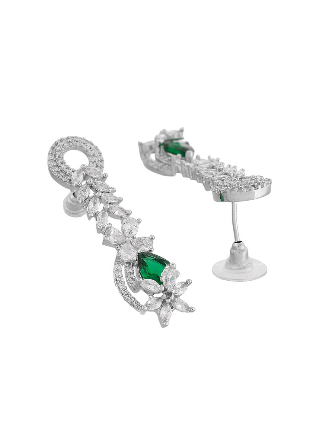 Stylish  Silver Plated Green American Dimond Drop Earrings (SBE32_697)