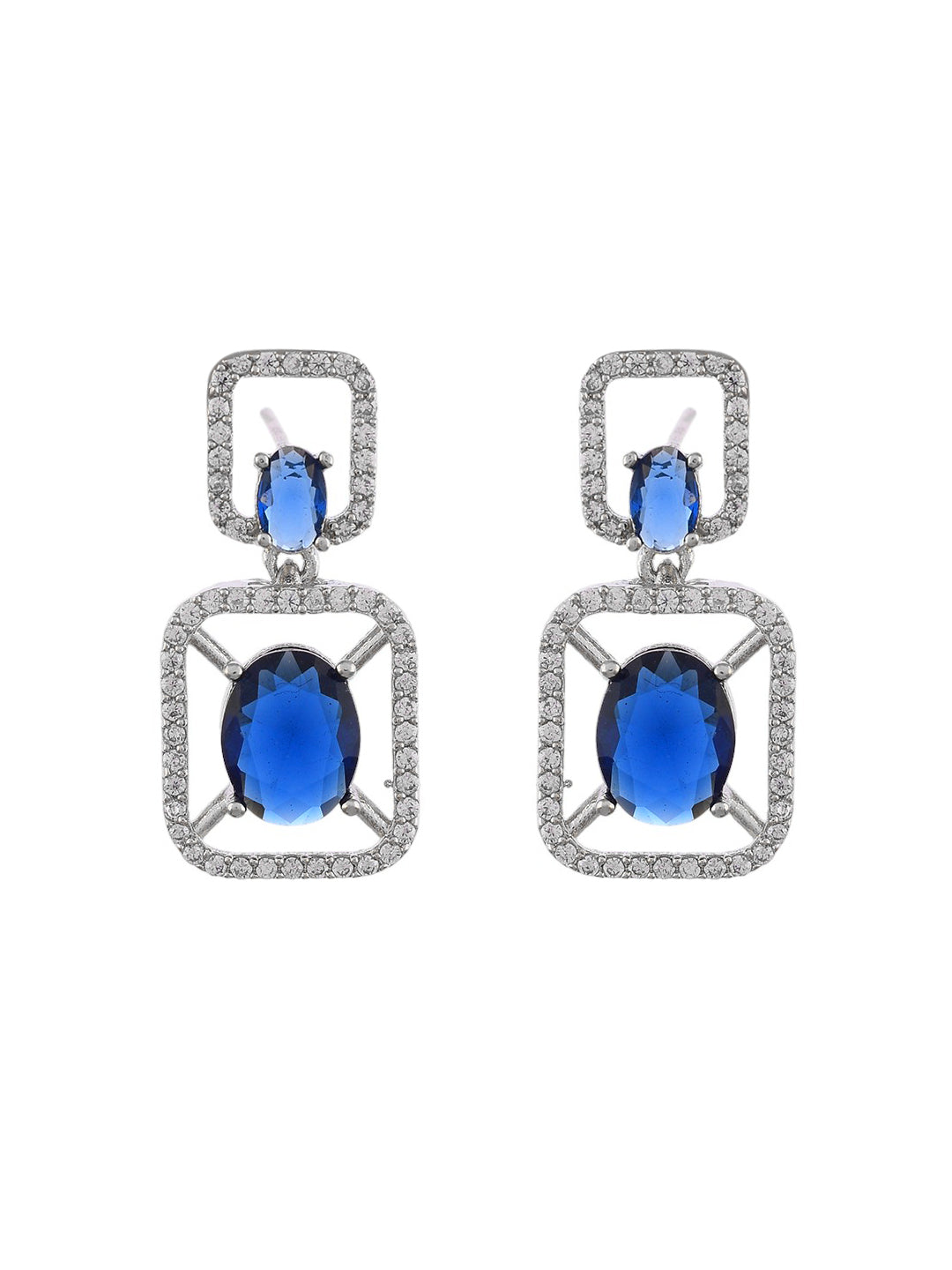 Silver Plated Blue American Dimond Drop Earrings (SBE32MU_692)