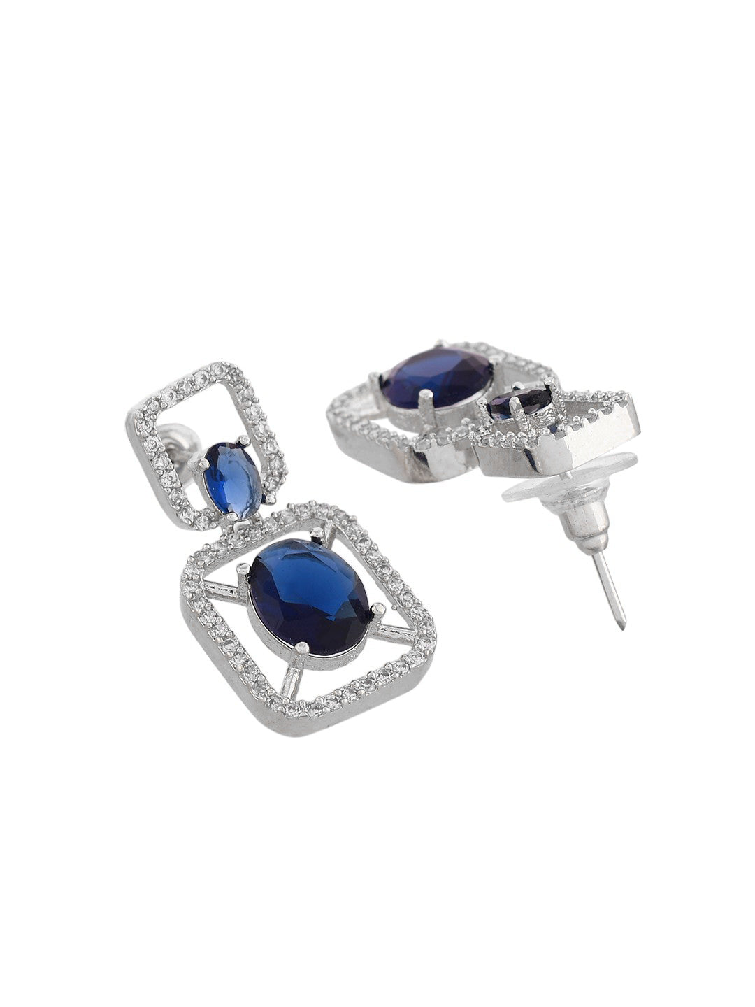 Silver Plated Blue American Dimond Drop Earrings (SBE32MU_692)