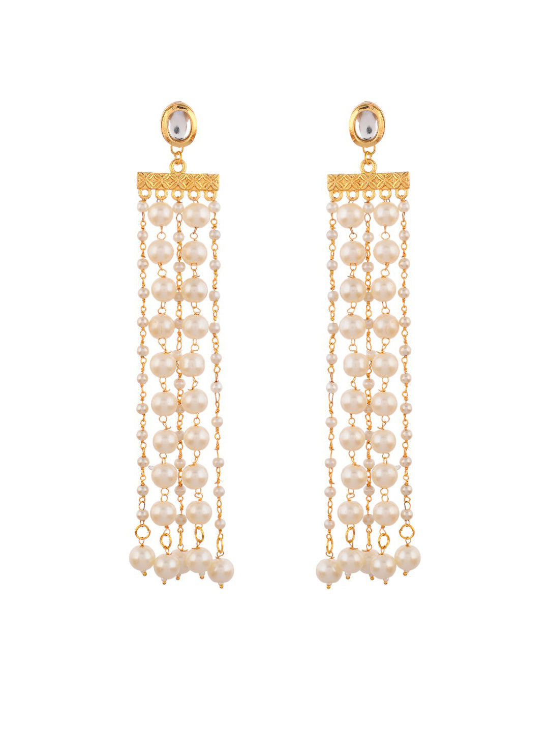 Stylish Gold-Plated Brass & Pearl Long Drop Earrings