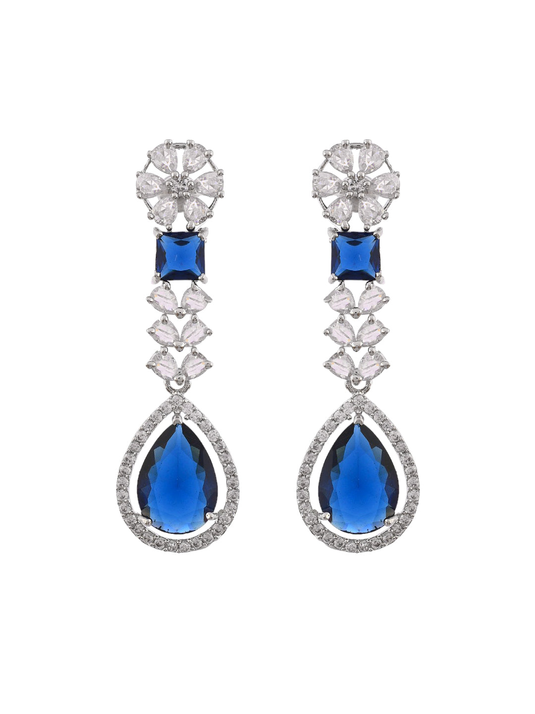 Stylish Silver Plated Blue American Dimond Drop Earrings (SBE32MC_689)