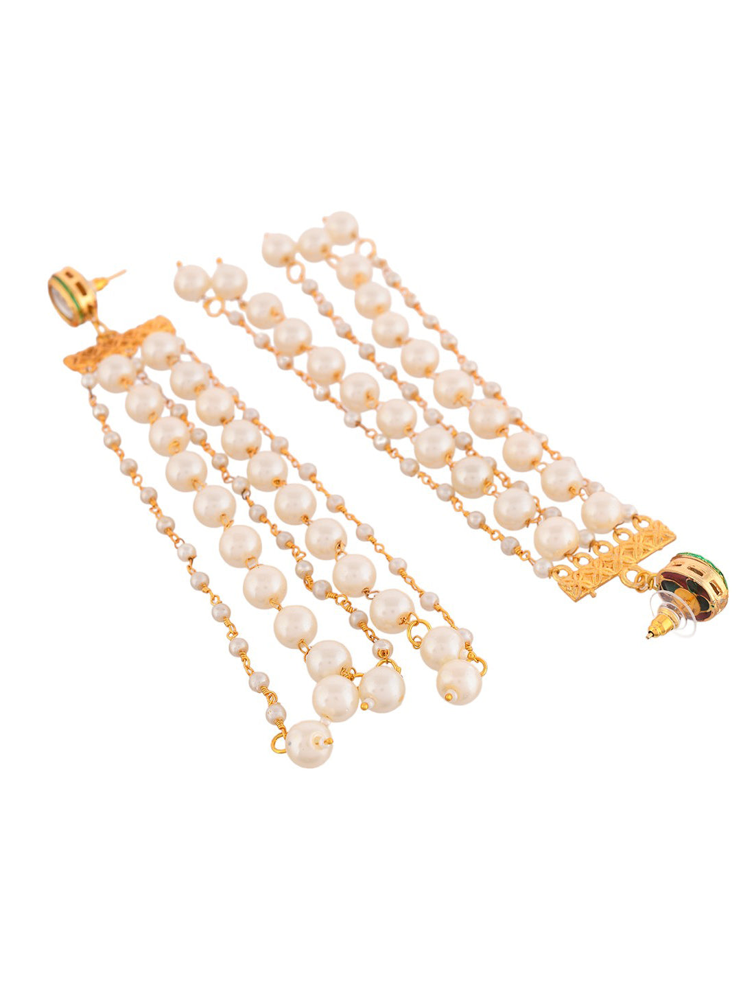 Stylish Gold-Plated Brass & Pearl Long Drop Earrings