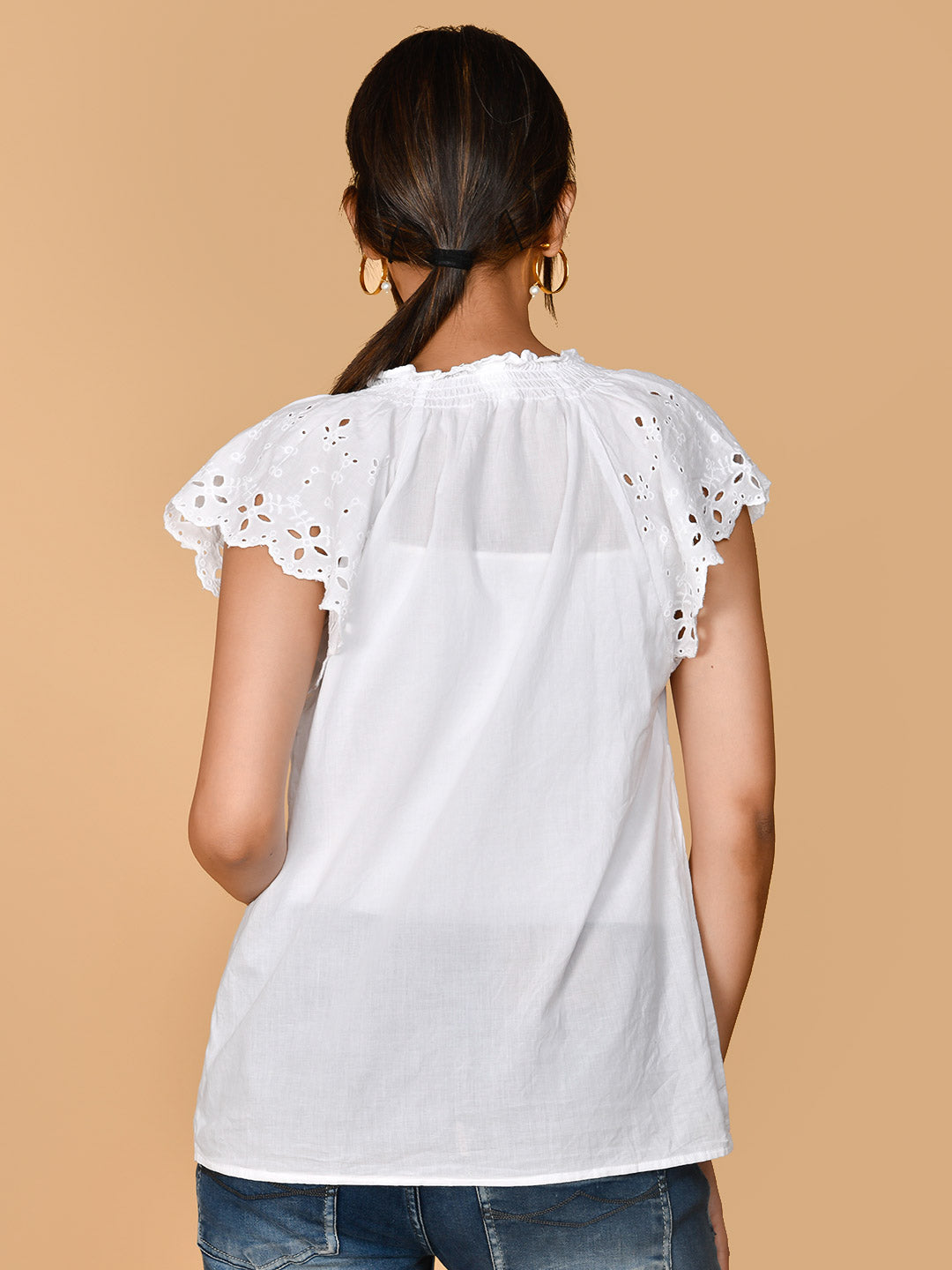 Pure Cotton White Embroidery Shirt Style Formal Top