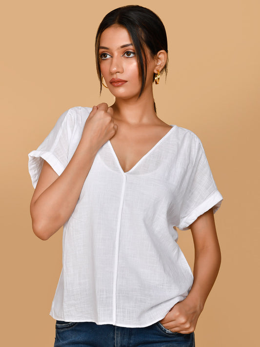 Pure Cotton White Shirt Style Formal Top